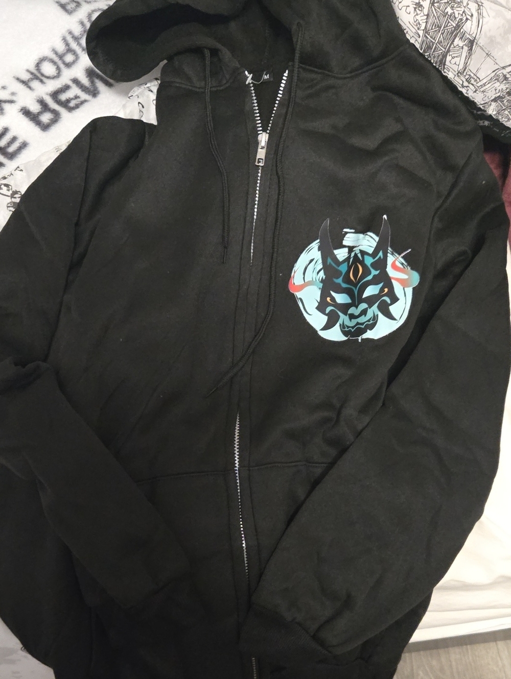 Genshin Impact Xiao / Hu Tao Black Zip-Up Graphic Hoodie